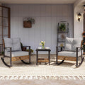 LAUSAINT HOME 3-Piece Rocking Bistro Set, Outdoor Patio Furniture with Thick Cushions and 2-Tier Coffee Table, Oversize Rattan Conversation Set for Garden, Balcony, Backyard (Grey)