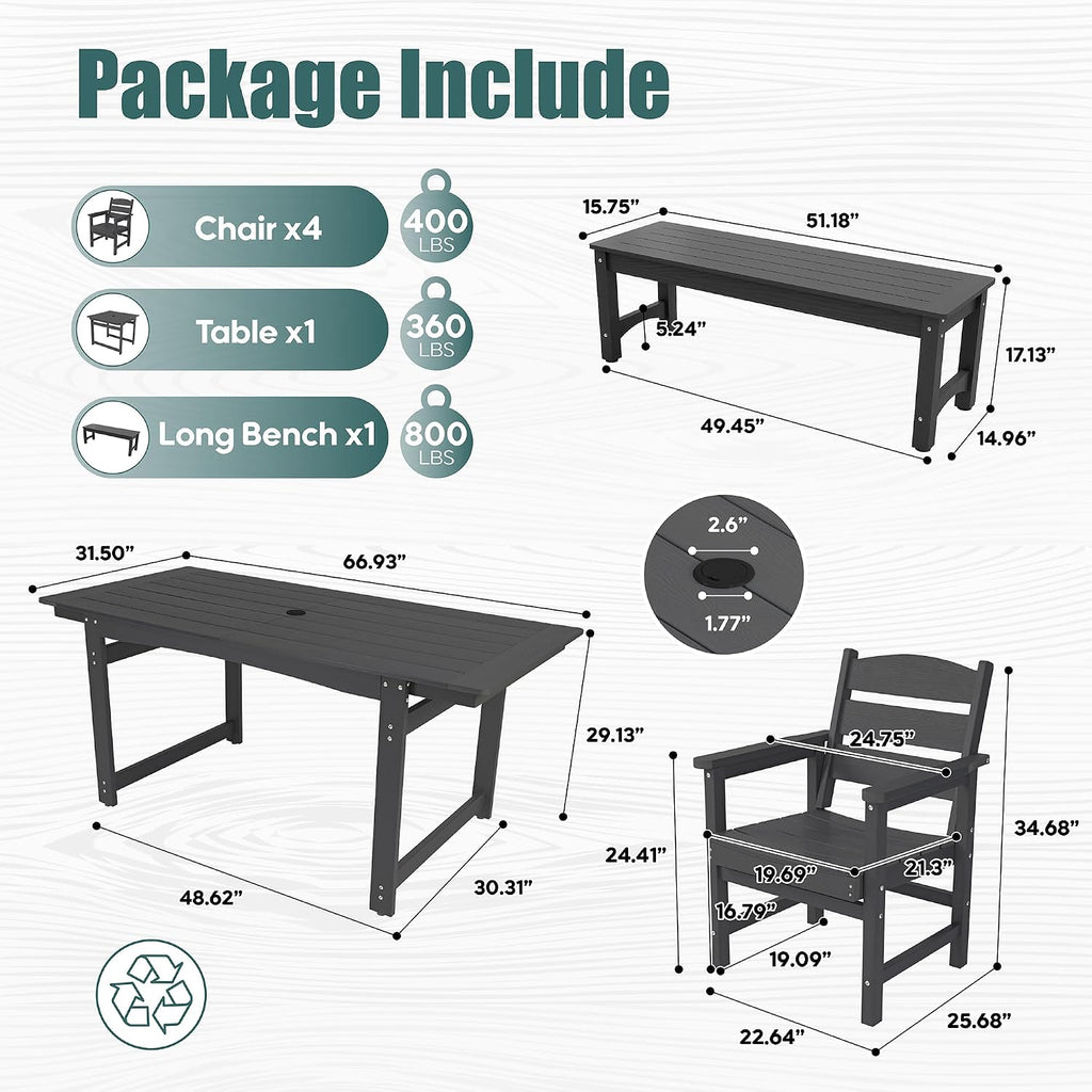 HIPS All-Weather Patio Dining Table Sets 6-Piece,Outdoor Table and Chairs,Dining Furniture Set with Umbrella Hole,Patio Table and Chairs Sets for 6|for Lawn, Garden, Backyard, Poolside
