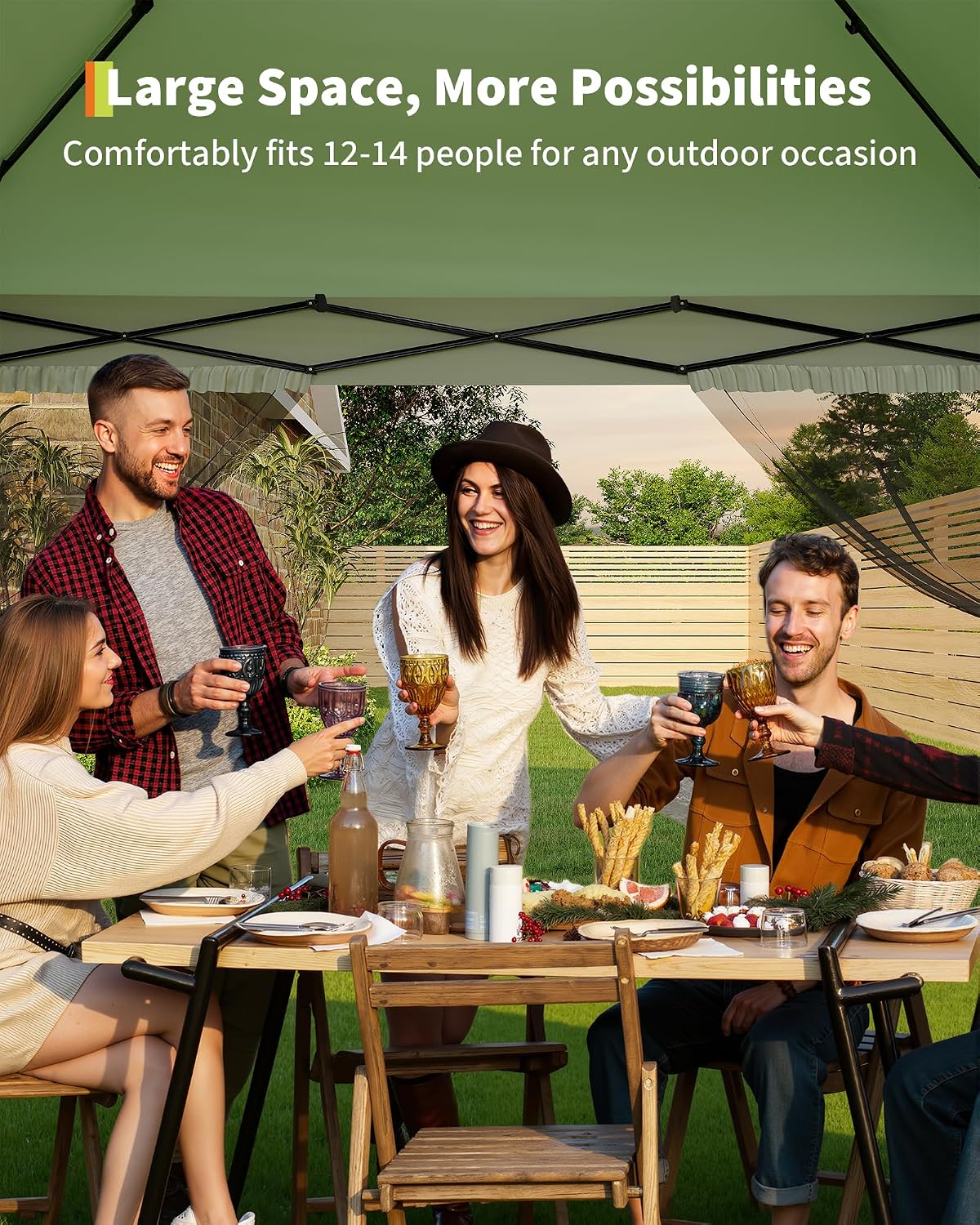 Canopy Tent 13x13 ft, Pop Up Gazebo One-Push Setup with 4 SandBags for Backyard Parties and BBQs, Mosquito Netting & Height Adjustable - Olive Green