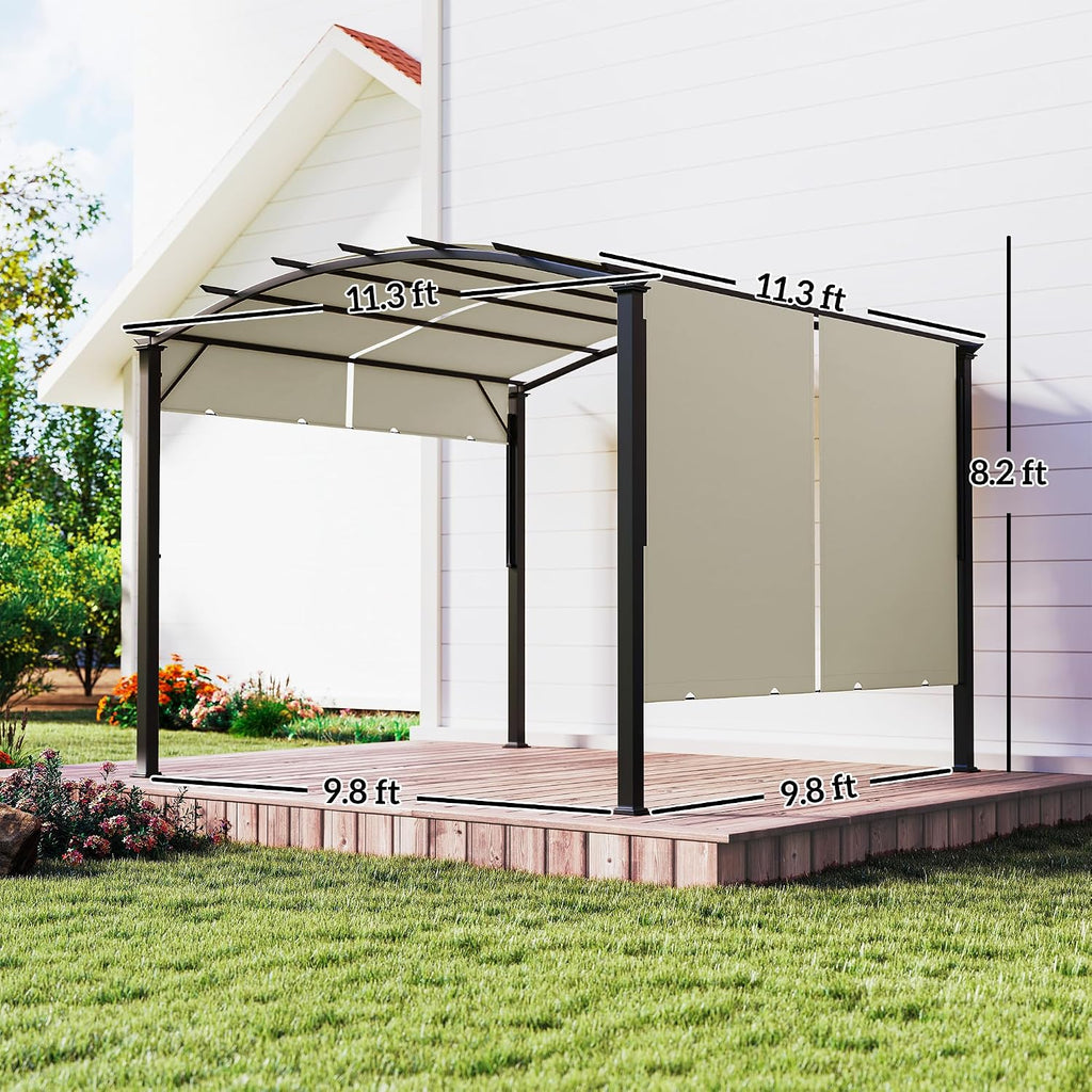 Outsunny 11' x 11' Outdoor Retractable Pergola Canopy, Arched Sun Shade Shelter, Metal Frame Patio Canopy for Backyard, Garden, Porch, Beach, Beige