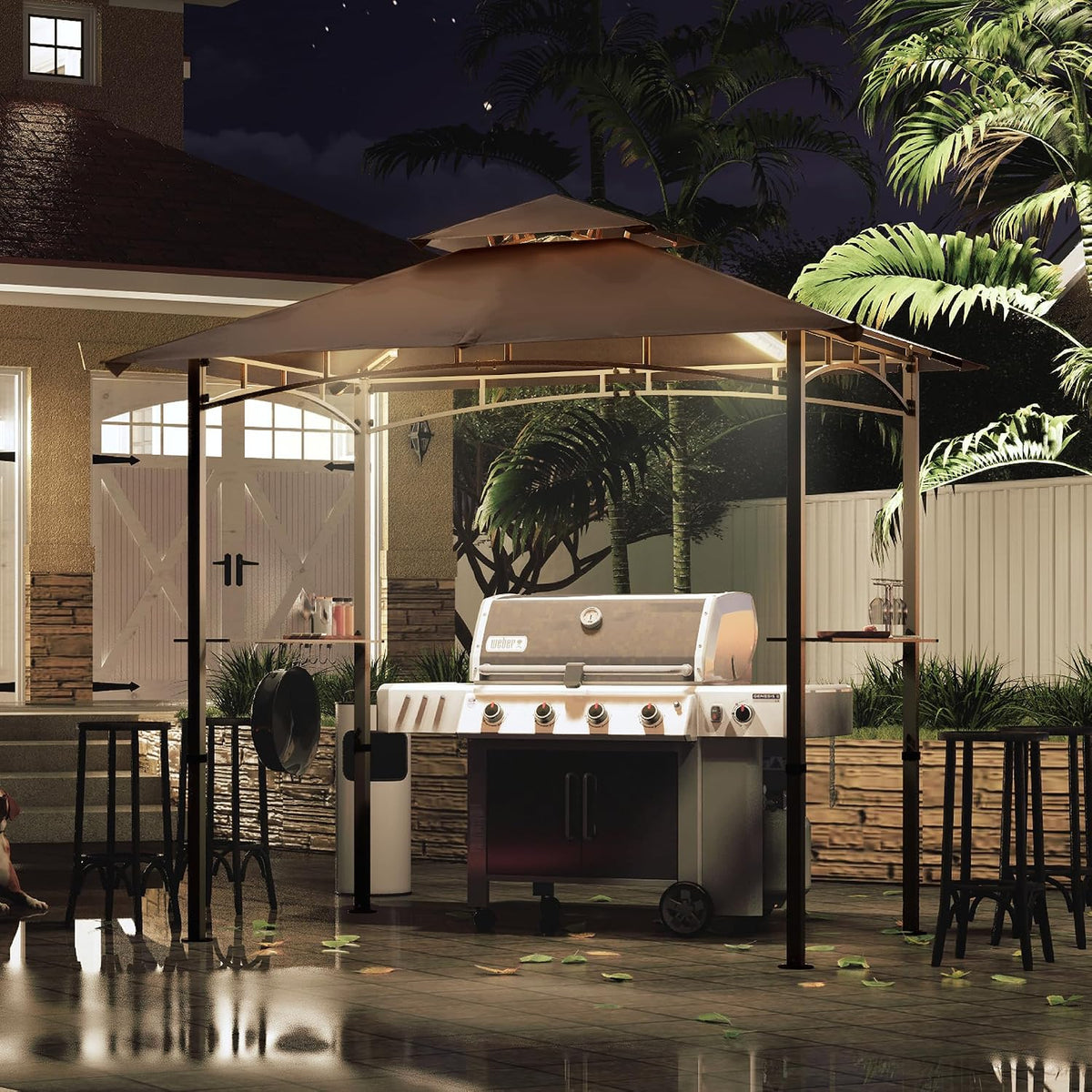 MASTERCANOPY 8 x 5 Grill Gazebo Outdoor BBQ Gazebo Canopy with 2 LED Lights (Brown)