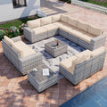 12-Piece Outdoor Patio Furniture Set Wicker Sectional Sofa Set, Patio Conversation Set with Thickened Cushions & Coffee Table for Garden, Backyard, Poolside, Sand