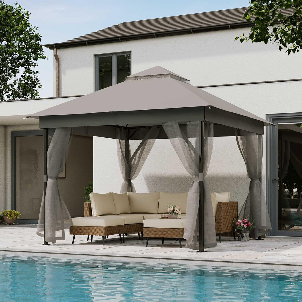 LAUSAINT HOME Patio Gazebo 10'x10', Outdoor Heavy Duty Party Tent Shelter with Double Roofs, Mosquito Nettings for Backyard, Garden, Lawn, Gray