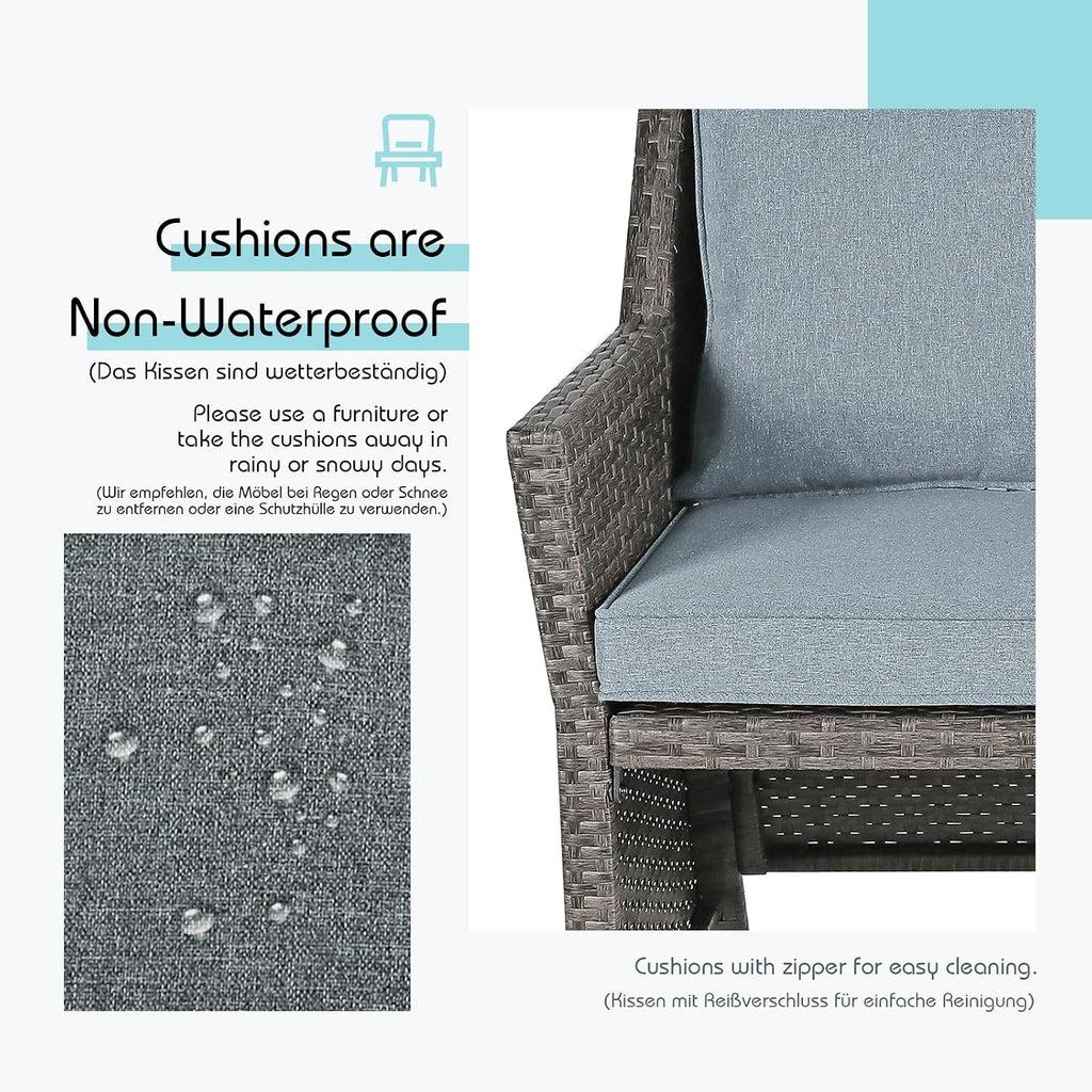 OC Orange-Casual 2-Piece Outdoor Patio Furniture Wicker Love-seat and Coffee Table Set, with Built-in Storage Bin, Grey Rattan, Grey Cushions