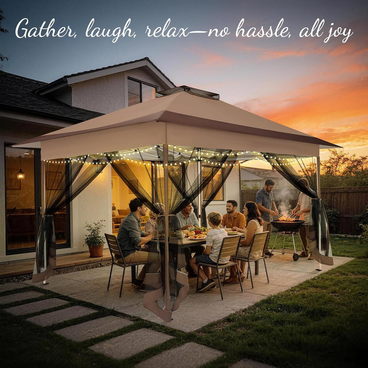 C0BIZI Gazebo 10x15 Pop up Canopy,Gazebos on Clearance-Canopy Tent with Mosquito Netting for Lawn,Garden,Backyard & Patio-Outdoor Tent-Water Resistant and UPF50+ (Brown)