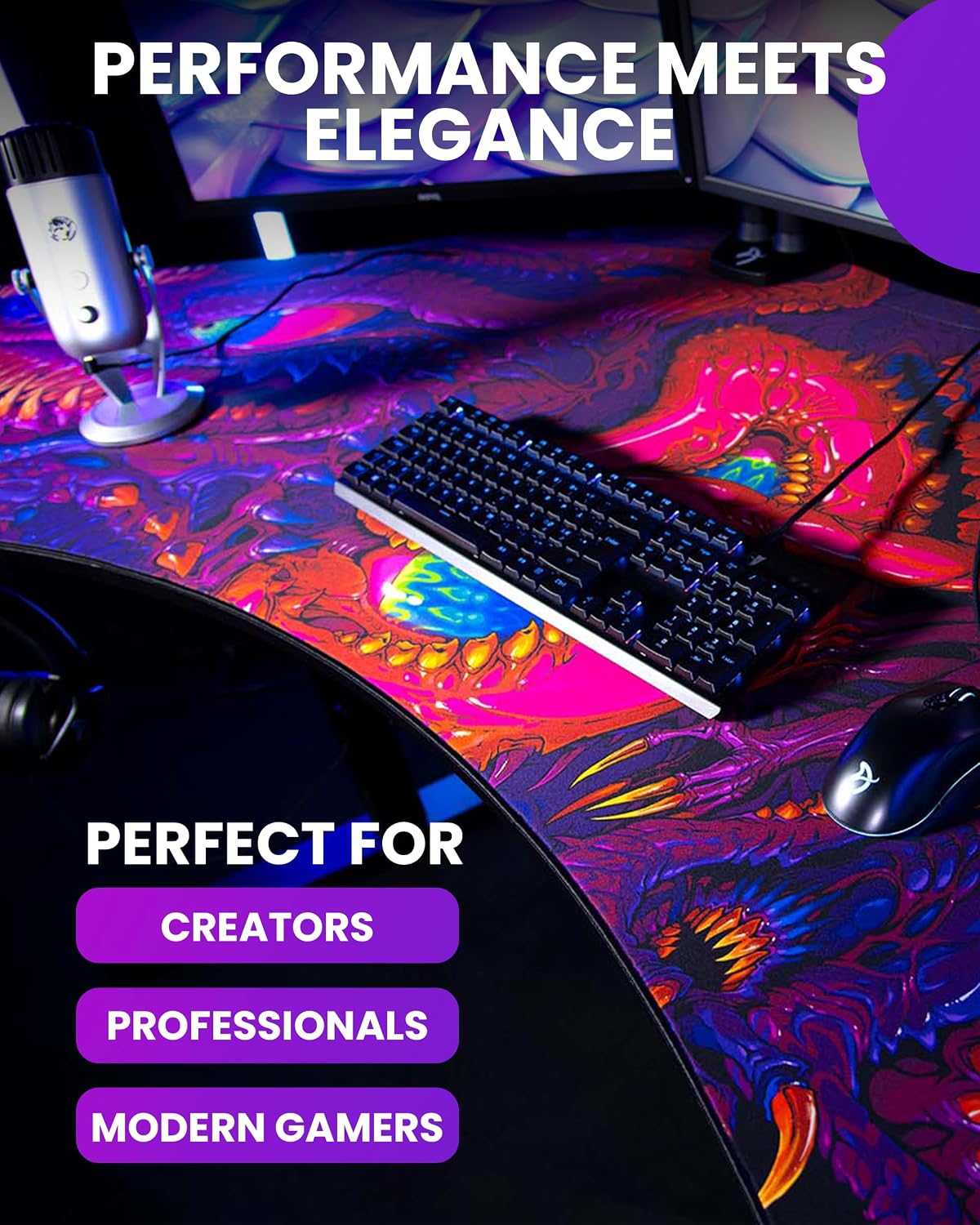 Arozzi Arena Angelo L Shaped GamingDesk, PC Gaming Desk L Shape, Height Adjustable L Shaped StandingDesk for Home Office, ComputerDesk with Full Coverage Mouse Pad (Crawling Chaos)