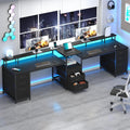 YOMILUVE 98.4' Long Computer Desk with 9 Drawers, 2 Person Gaming Desk with LED Lights & Power Outlet, Two Person Home Office Desk with Storage, Printer Shelf ＆ Monitor Stand, Black