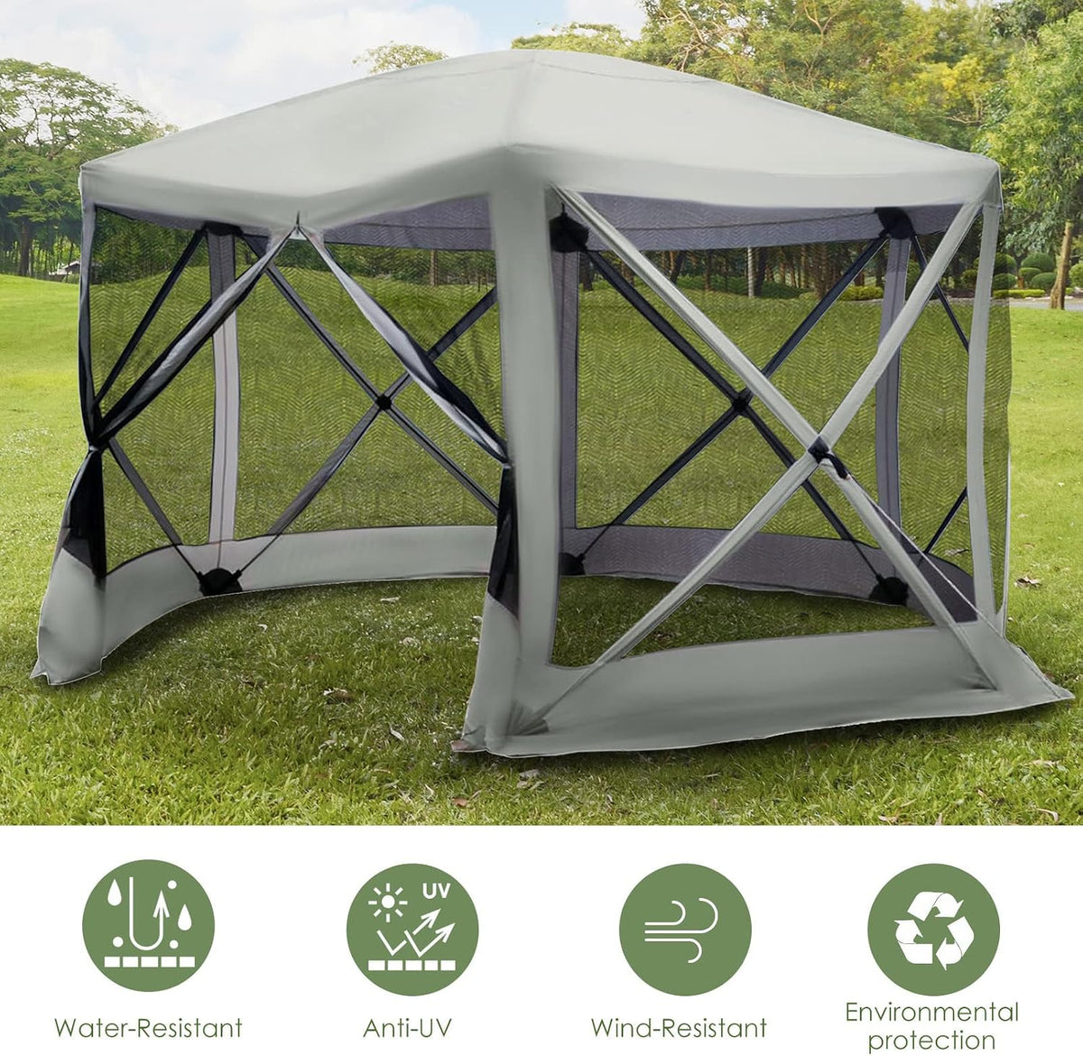 Outsunny 12' x 12' Hexagon Screen House, Pop Up Tent Portable Gazebo Canopy Shelter with Mesh Netting Walls, Carry Bag and Shaded Interior, Beige