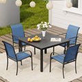 VICLLAX 5 Pieces Patio Dining Set, Patio Furniture Set of 4 Patio Stackable Dining Chairs and Outdoor Metal Square Table with Umbrella Hole for Backyard Lawn Garden, Blue Chairs and Black Table