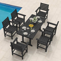 7 Piece Outdoor Dining Set, HDPS Patio Table and Chairs Set, 66' Patio Table with 1.96' Umbrella Hole & 6 Chairs, All Weather Furniture for Garden, Backyard, Poolside (Black)