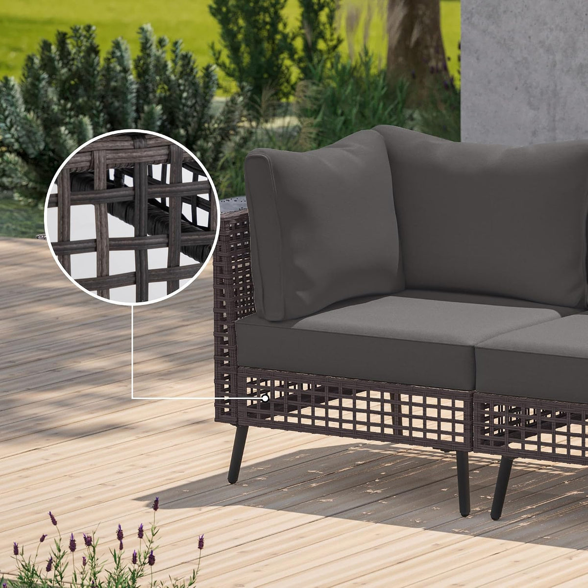 LAUSAINT HOME 2 Pieces Outdoor Sectional Sofa Set, All-Weather PE Wicker Rattan Patio Conversation Set with Thick Cushions & Coffee Table, Patio Furniture Set for Garden, Backyard, Porch (Grey)