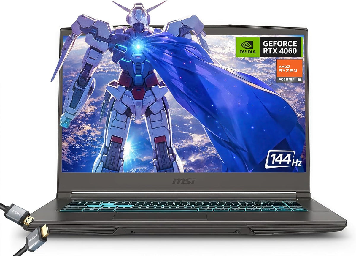 MSI Thin 15.6 inch 144Hz FHD Thin Bezel IPS Gaming Laptop, AMD Ryzen 5 7535HS, NVIDIA GeForce RTX 4060 -Window 11, w/HDMI Cable (2025) (64GB RAM | 4TB PCIe SSD)