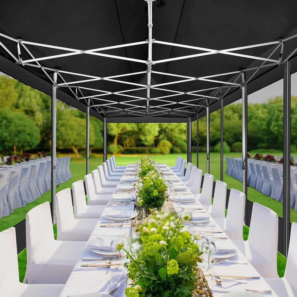 COBIZI 10x30 Canopy Tent, Heavy Duty Pop up Canopy with Sidewalls, Waterproof Easy Setup Canopy with Mosquito Netting, Outdoor Instant Screen Tents for Parties, Wedding with Roller Bag, Black