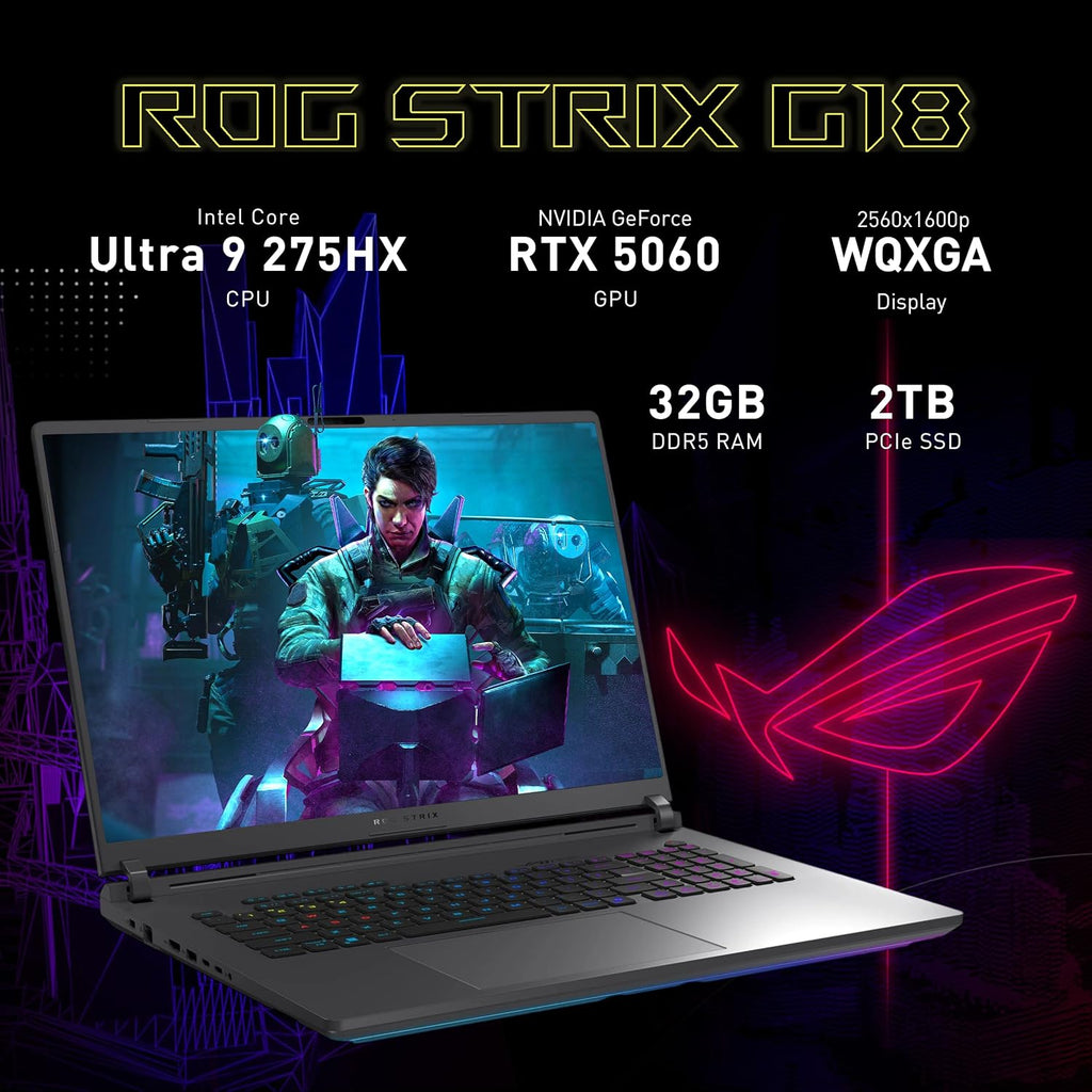 ASUS ROG Strix G18 18' 2.5K 240Hz Gaming Laptop, Intel Ultra 9 275HX, GeForce RTX 5060 8GB GDDR7, 32GB DDR5, 3TB Storage (2TB SSD+1TB Docking Station Set), 4-Zone RGB Backlit Keyboard, Win 11, Gray
