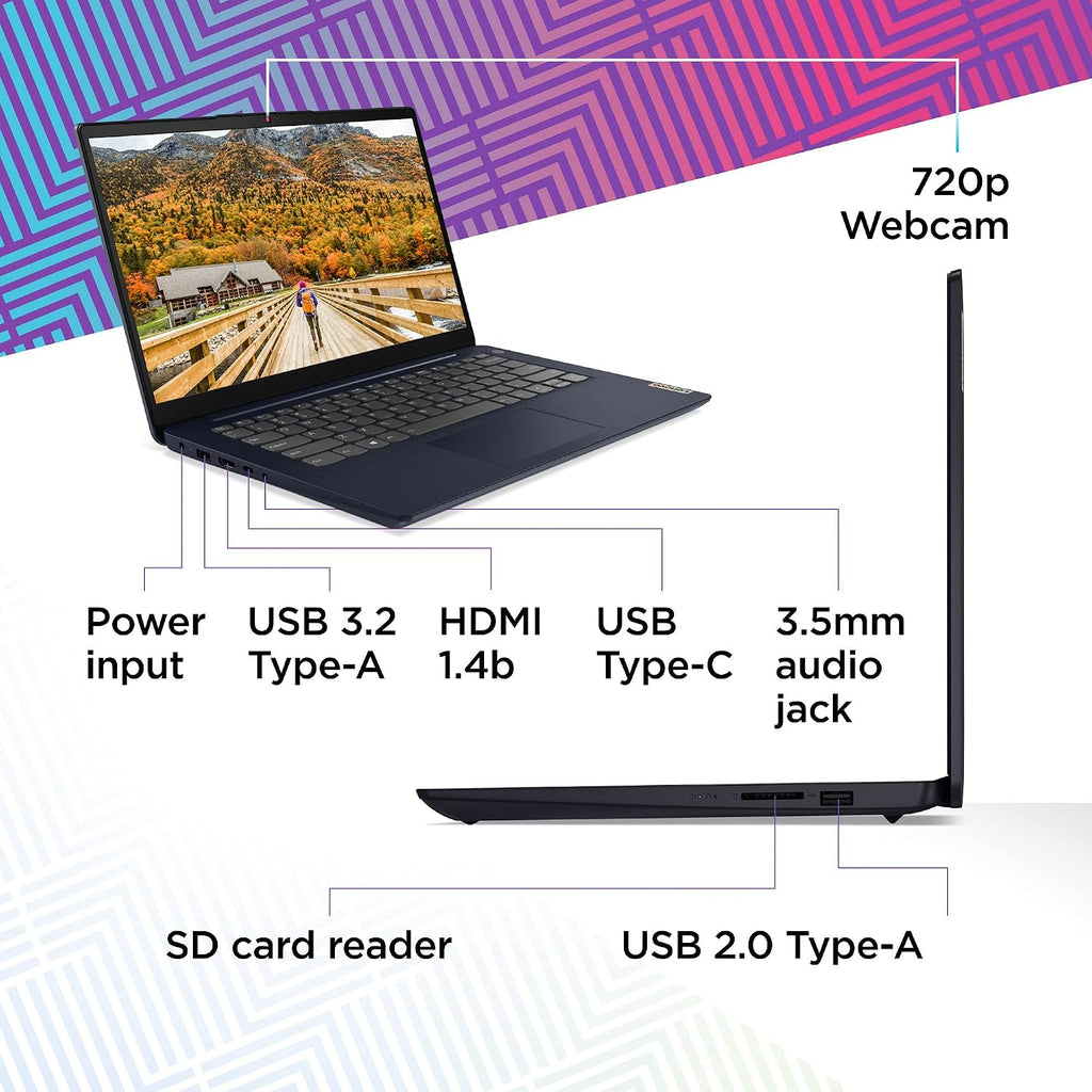 Lenovo IdeaPad 3 Laptop, 14.0' FHD Display, AMD Ryzen 5 5500U, 8GB RAM, 256GB Storage, AMD Radeon 7 Graphics, Windows 11 Home, Abyss Blue