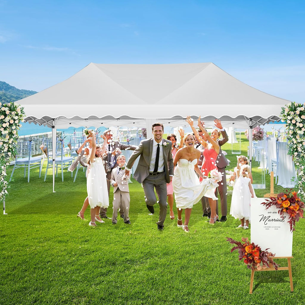 HOTEEL Folding Gazebo 3 x 6 Gazebo Waterproof Stable Party Tent Foldable Folding Tent with 6 Side Walls & Roll Bag & 4 Sand Bags, Easy Assembly for Weddings, Commerce, Parties, UV50+ Protection, White