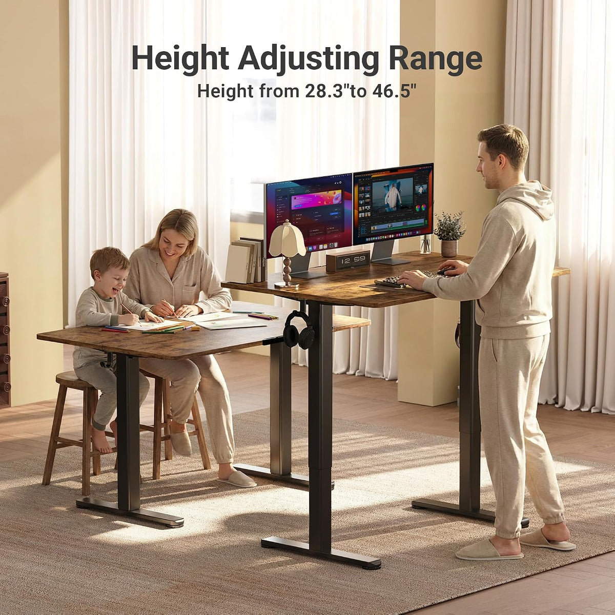 Claiks Electric Standing Desk, Adjustable Height Stand up Desk, 24x48 Inches Sit Stand Home Office Desk with Splice Board, Black Frame/Rustic Brown Top