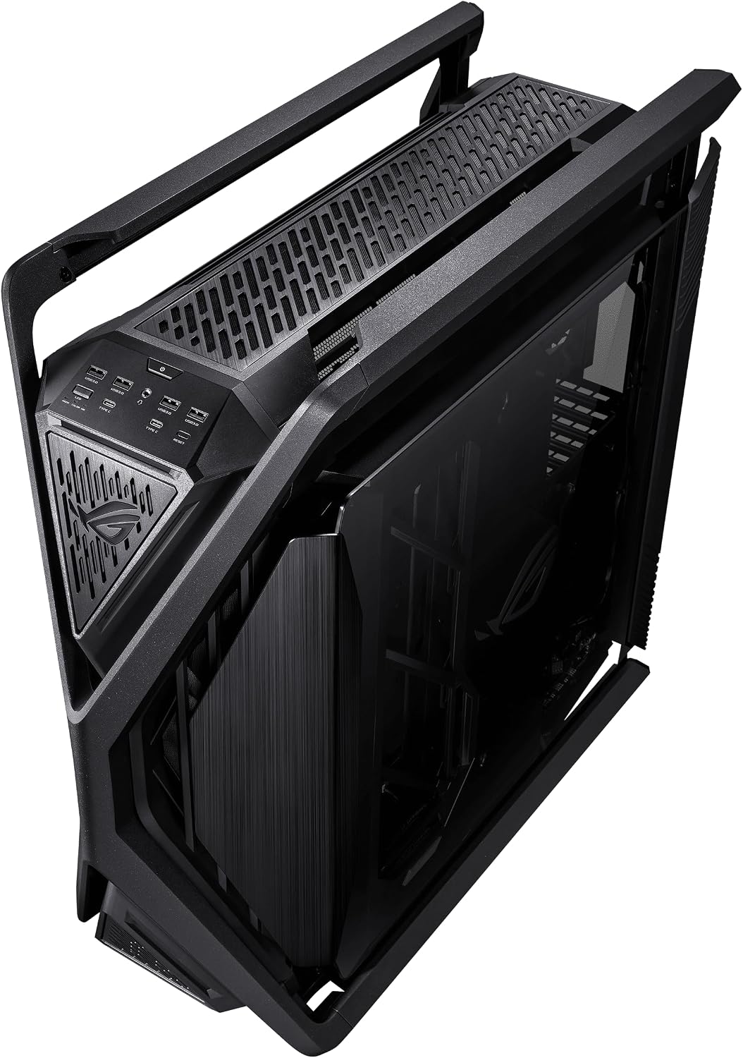 ASUS ROG Hyperion GR701 BTF Edition PC case, ASUS ATX BTF motherboards Support, 420 mm Dual Radiator Support, Four 140 mm Fans, Metal GPU Holder, Component Storage, ARGB Fan hub, 60W Fast Charging