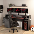 Tvilum Function Plus Computer Gaming Desk with Storage Shelves, Drawer and Monitor Riser, Black Color Finish