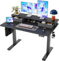 TIQLAB Standing Desk with Two Drawers, Stand Up Standing Desk Adjustable Height, Electric Sit Stand Table with Storage Shelf and Splice Board, 48 * 24 inch, Black