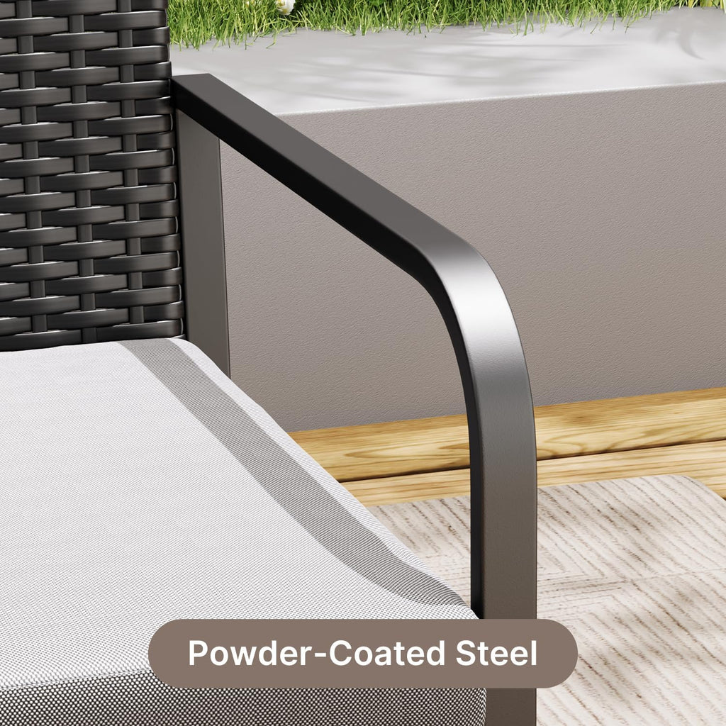 Gizoon 4 Piece Patio Furniture Set, Wicker Furniture with Glass Coffee Table, Outdoor Rattan Conversation Set, for Backyard, Poolside, Porch, Lawn, Cushion-Grey