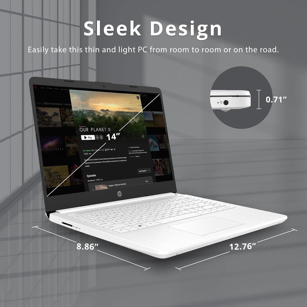HP Stream 14' HD BrightView Laptop, Intel Celeron N4120 Processor, 16GB RAM, 64GB SSD, Intel UHD Graphics, 720p Webcam, WiFi, HDMI, Win 11 S, White (Renewed)