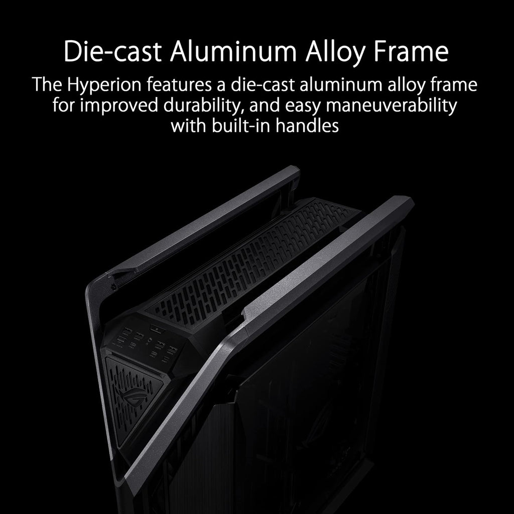 ASUS ROG Hyperion GR701 EATX Full-Tower Gaming Case, High Airflow Design, Tool-Free Side Panels, Pre-Installed 4x140mm Fans, Supports 420mm Radiators, Built-in Graphics Card Holder, Front USB Type-C