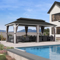 PURPLE LEAF 10' X 20' Hardtop Gazebo Metal Double Roof White Aluminum Frame Outdoor Heavy Duty Gazebo with Curtain and Netting for Patio Garden and Backyard, Grey