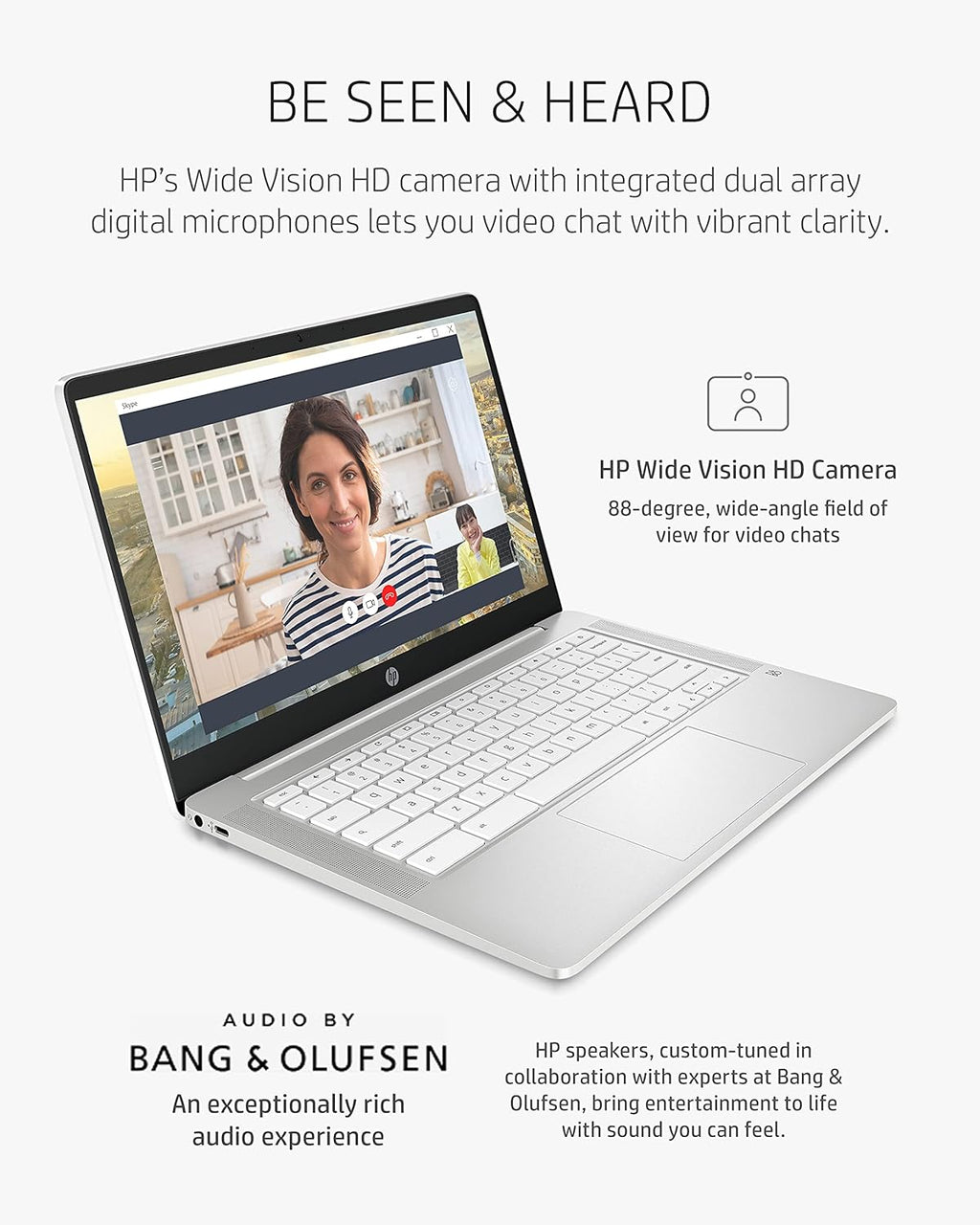 HP Chromebook 14 Laptop, Intel Celeron N4000 Processor, 4 GB RAM, 32 GB eMMC, 14' HD Display, Chrome, Lightweight Computer with Webcam and Dual Mics, Home, School, Music, Movies (14a-na0021nr, 2021)