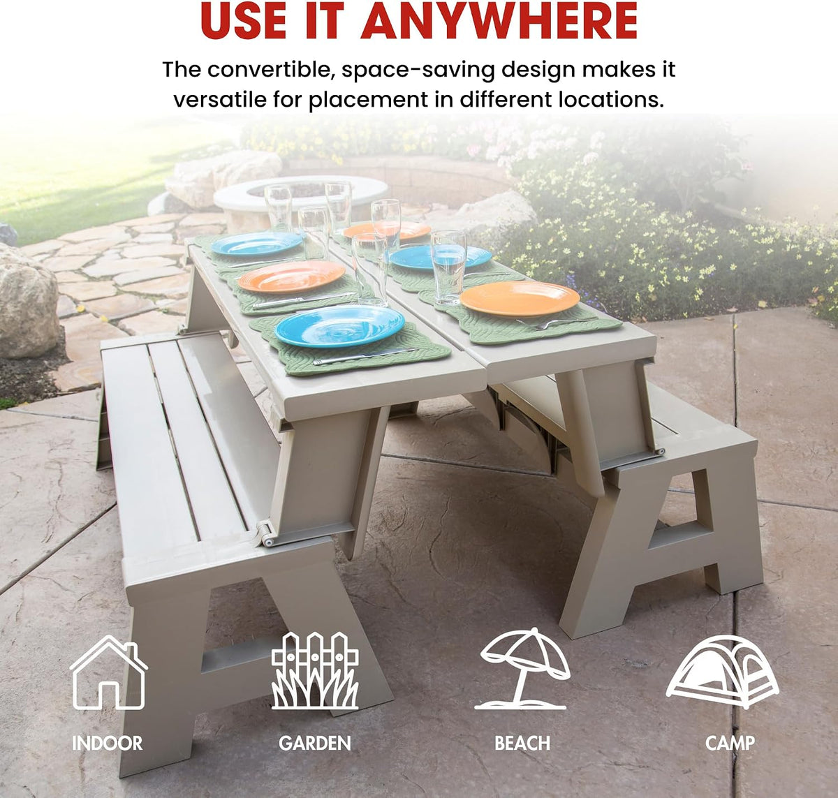 Convert-a-Bench Gen 1 2-in-1 Outdoor Convertible Bench to Picnic Table | Space-Saving, Weather-Resistant Patio Furniture for Yard, Deck, Garden | Easy Assembly & Durable - 1 Bench/Order, Driftwood