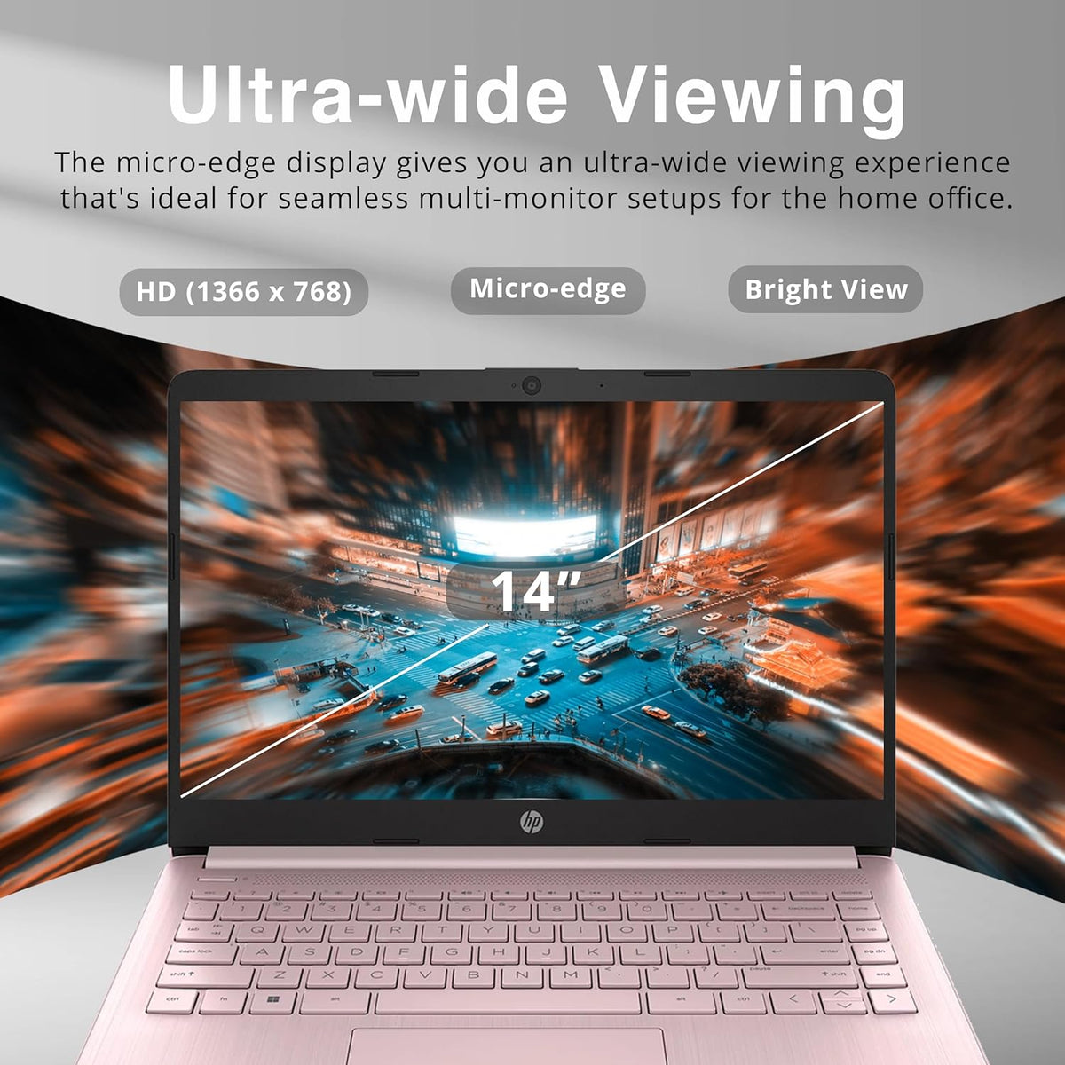 HP Stream 14' HD BrightView Laptop, Intel Celeron N4120 Processor, 16GB RAM, 64GB SSD, Intel UHD Graphics, 720p Webcam, WiFi, HDMI, Win 11 S, Pink (Renewed)