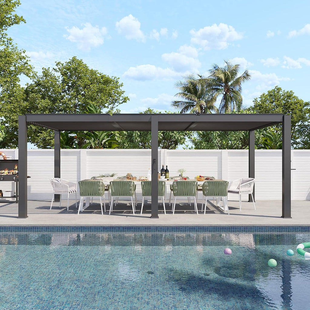 Aoxun Louvered Pergola 10' x 20' 96S Outdoor Metal Pergola with Adjustable Top for Patio, Decks, Gardens and Backyards, Easy Assembly via Structural Patent, Gray