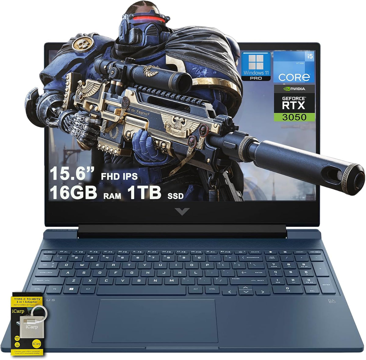 HP Victus 15 Gaming Laptop 15.6' FHD IPS Anti-Glare 144Hz Intel 8-core i5-12450H (Beats i7-11800H) 16GB RAM 1TB SSD GeForce RTX 3050 Backlit B&O Fast Charge Win11Pro w/ICP Accessory