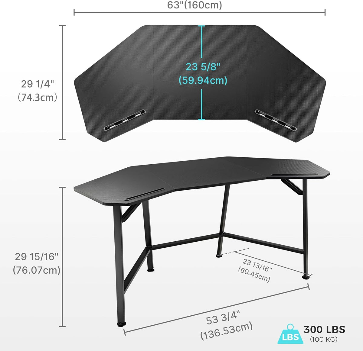EUREKA ERGONOMIC Gaming Desk Wing-Shaped Desks,63 inch Computer Desk Table for Work Home Office,Ergonomic Studio Desk Gamer Workstation for Live & Streamer with Mousepad,Black