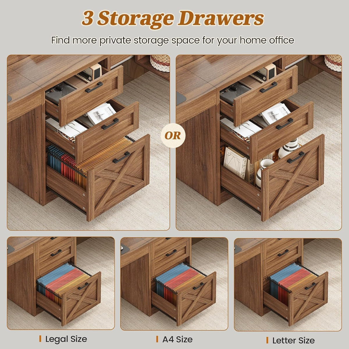SEDETA Farmhouse 96.5' Computer Desk with Drawers, 2 Person Home Office Desk, Gaming Double Desk with Storage Shelves, Long Two Person Writing Desk, Brown