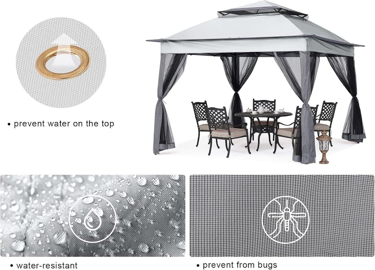 MASTERCANOPY Patio Gazebo Outdoor Pop Up Gazebo with Mesh Walls (11x11,Dark Gray)
