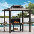 Hoteel 6x8ft Hardtop Grill Gazebo, Outdoor Patio Aluminum Frame Barbecue Gazebo with Galvanized Steel Double Roof and 2 Side Shelves for Deck Lawn Backyard Garden and Party, Brown(2026 Version)
