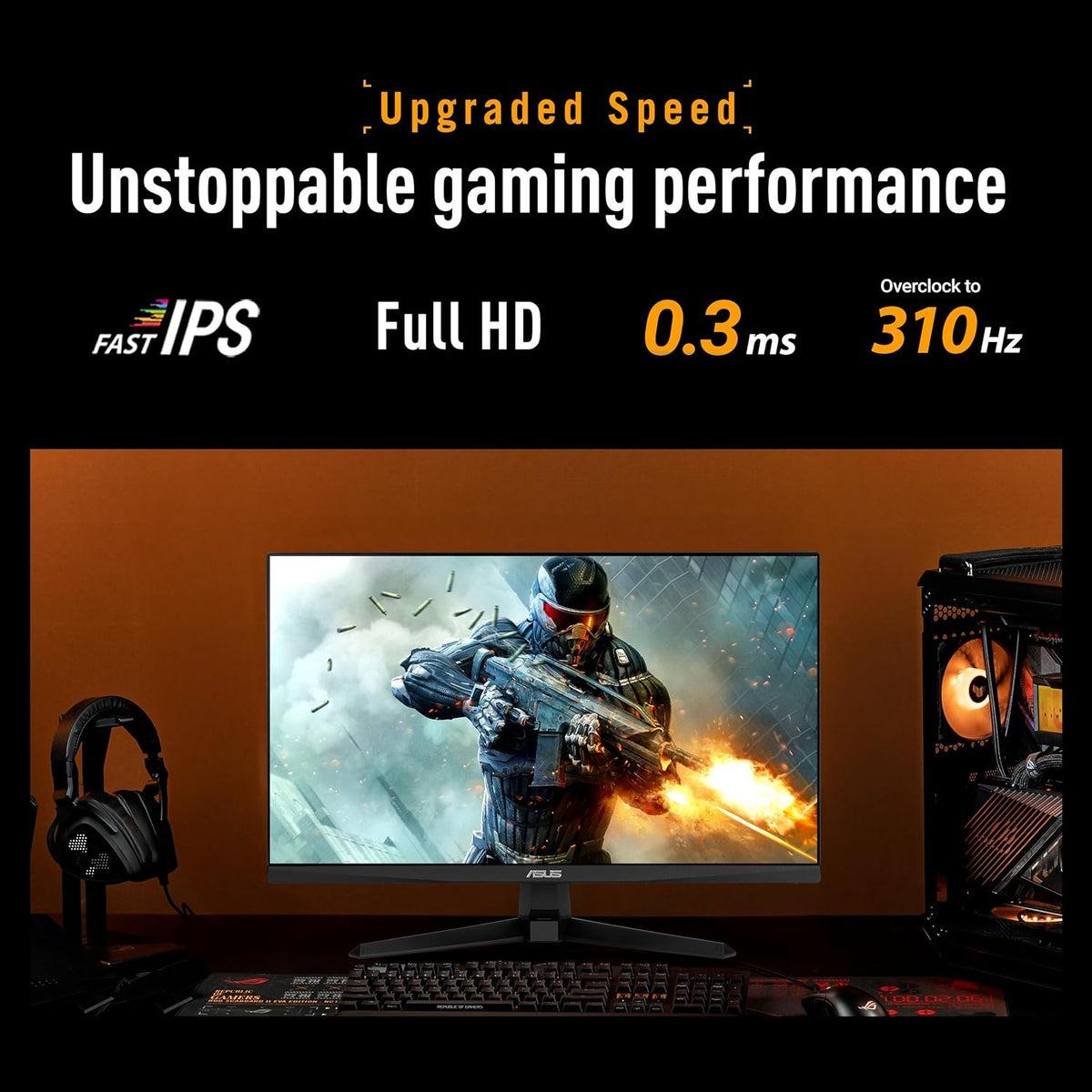 ASUS TUF Gaming Series 5 24.5' 1080P Monitor (VG259QMR5A) - Fast-IPS, 310Hz, 0.3ms, G-SYNC Compatible, FreeSync Premium, Extreme Low Motion Blur Sync, 99% sRGB, DisplayWidget, Gaming AI, 3 yr warranty