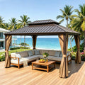 12x16 ft Hardtop Gazebo Outdoor Aluminum Patio Gazebo Double Roof Galvanized Steel Canopy with Netting and Curtains for Garden, Backyard, Deck and Lawns.