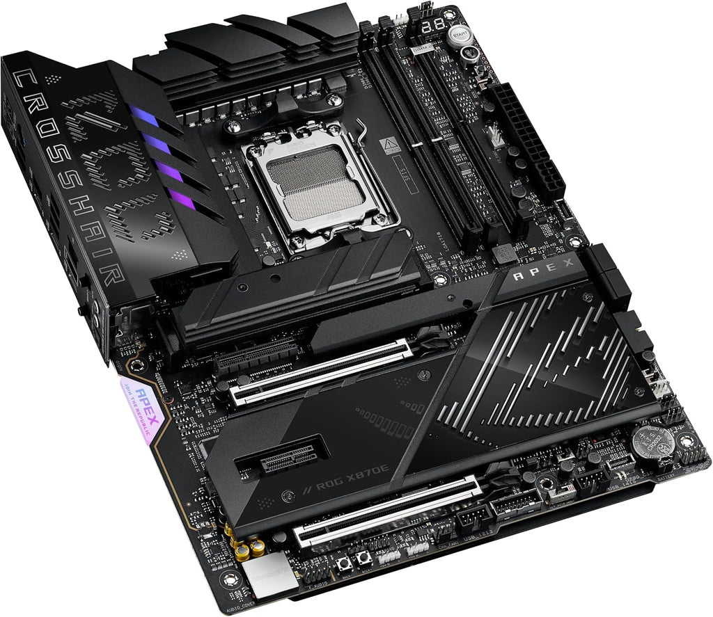 ASUS ROG Crosshair X870E APEX AMD X870E AM5 ATX Motherboard, Advanced AI PC-Ready, 18+2+2 Stages, DDR5, ROG Memory Fan, ROG DIMM.2 Card, Wi-Fi 7, 5G LAN, 3X M.2, PCIe® 5.0, USB4®, USB Type-C®, AI OC