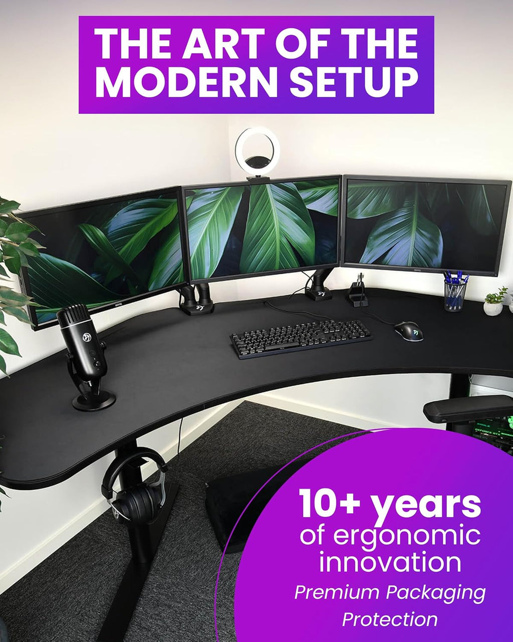 Arozzi Arena Angelo L Shaped GamingDesk, PC GamingDesk L Shape, Height Adjustable L Shaped Standing Desk for Home Office, with Full Coverage Mouse Pad (Pure Black)