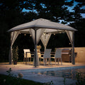 LAUSAINT HOME 10'x10' Patio Arc Gazebo with 50FT String Lights, Outdoor Canopy Tent with Curved Roof Design, Double Tier Top,Gray