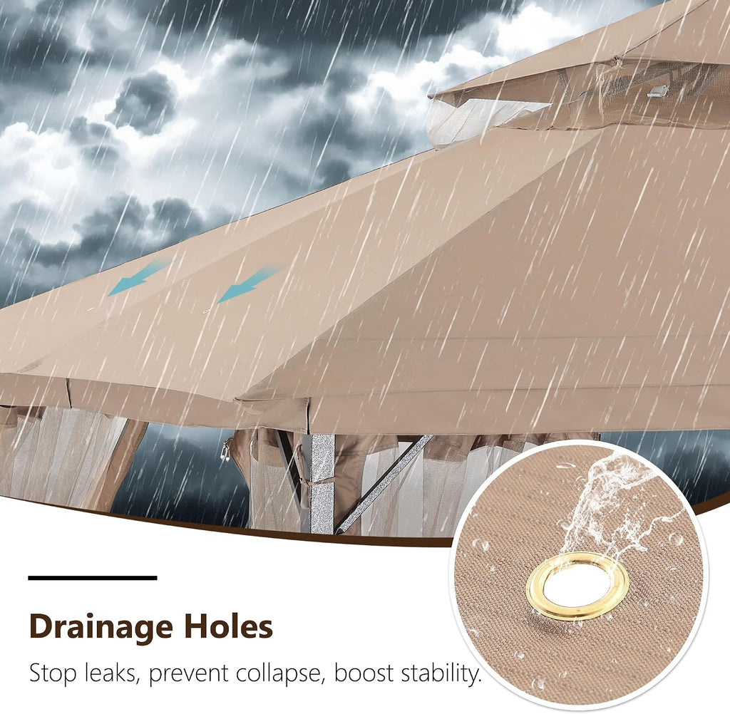 MASTERCANOPY Outdoor Patio Gazebo with Double Roofs, Stable Steel Frame and Mosquito Netting (11x11,Khaki)
