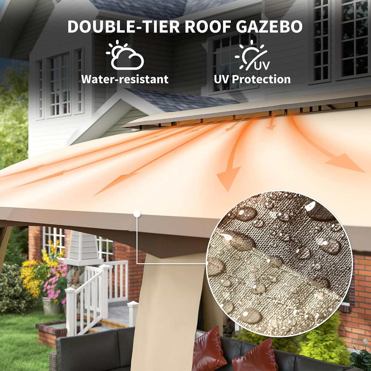 Outsunny 10' x 20' Patio Gazebo, Outdoor Gazebo Canopy Shelter with Netting, Vented Roof, Steel Frame for Garden, Lawn, Backyard, and Deck, Beige