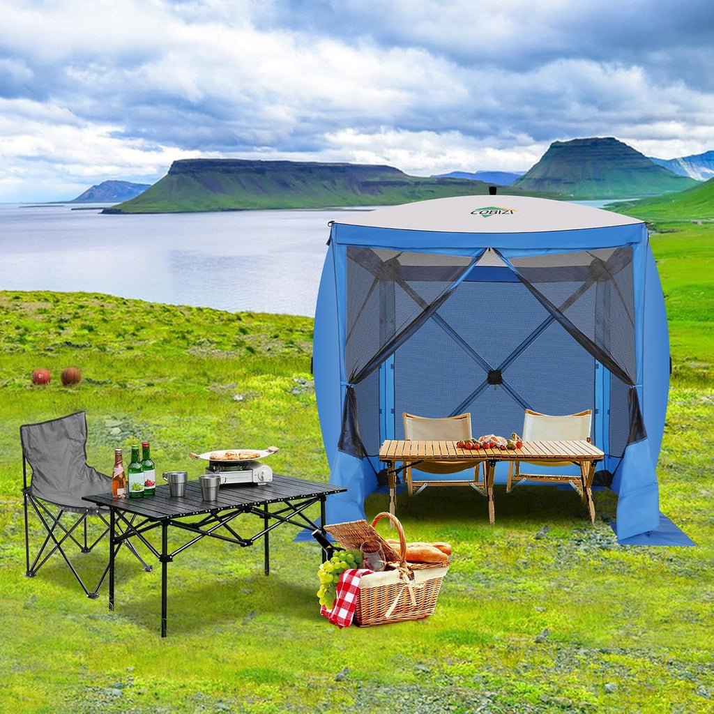 COBIZI 6x6 FT Pop up Gazebo, Popup Canopy Tent, Screened in Gazebos with sidewalls, Waterproof Portable Outdoor Small Screen Tents Sun Shelter,carpas para Patio for Camping, Garden and Backyard,Blue