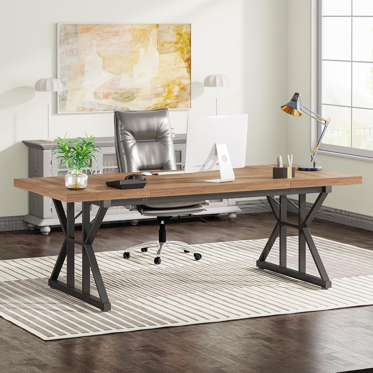 Tribesigns 70.8-Inch Executive Desk, Large Computer Office Desk Workstation, Modern Simple Style Laptop Desk Study Writing Table Business Furniture for Home Office (Light Brown, 70.8 Inch)