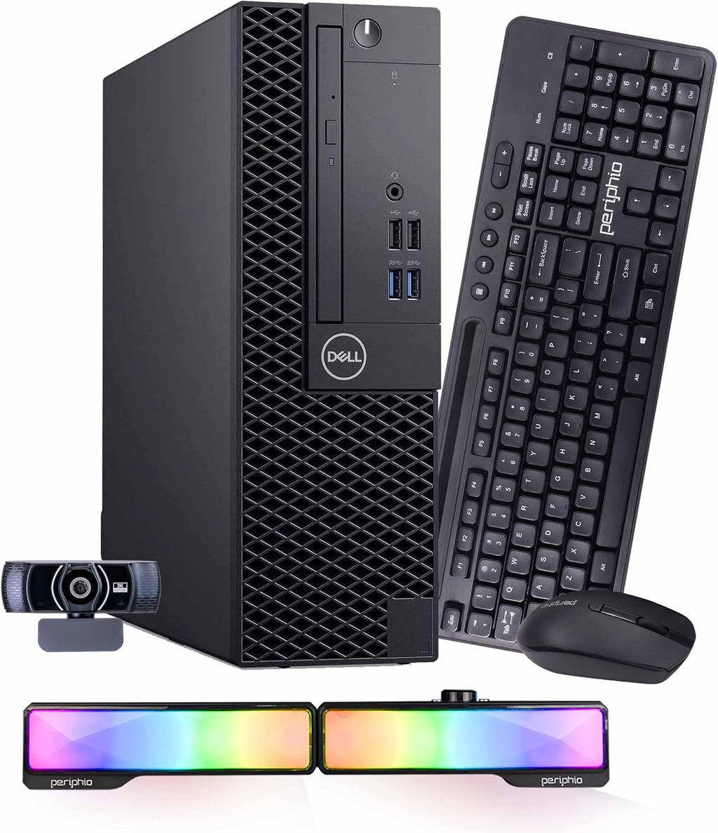 Dell OptiPlex 3060 Desktop | Intel i5 8th Gen | 16GB RAM | 500GB SSD | Win 11 Pro | Wireless Keyboard + Mouse | RGB Soundbar | 2K Webcam | Home & Office PC (Renewed)