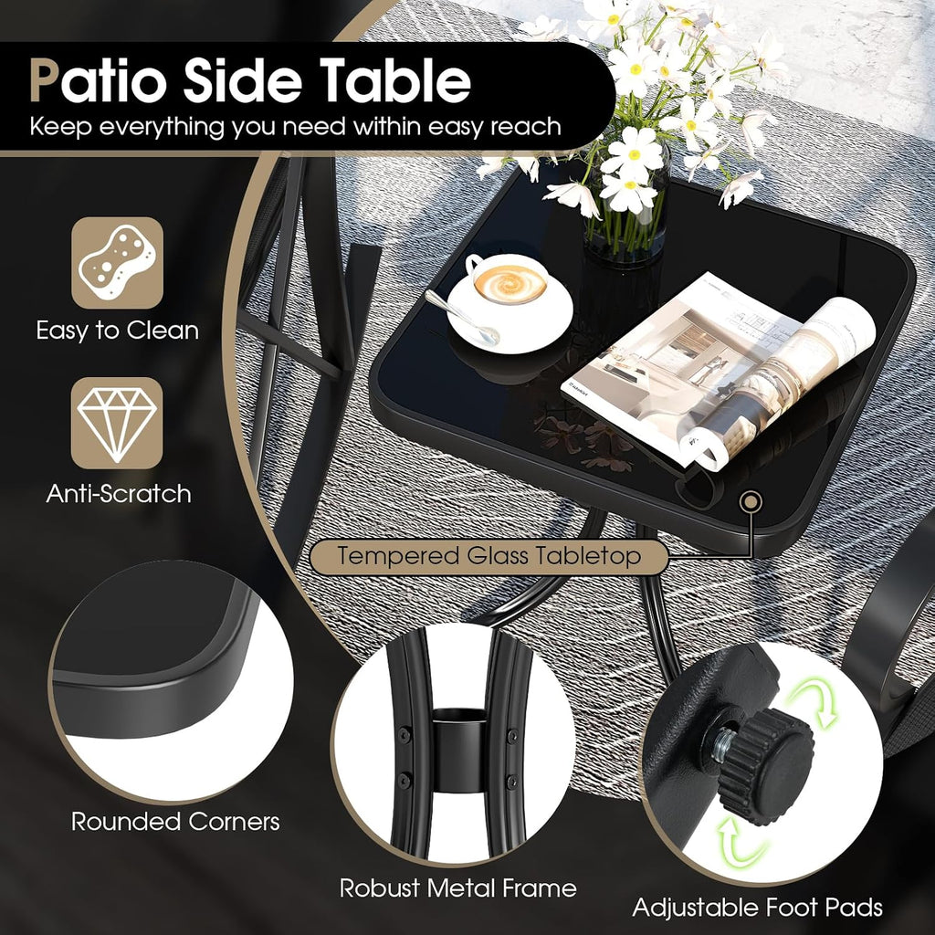 HAPPYGRILL 3-Piece Patio Rocking Bistro Set Rocker Chairs Set with Side Table, Outdoor Conversation Furniture Set with Metal Frame for Porch, Garden, Backyard, Balcony (Black)
