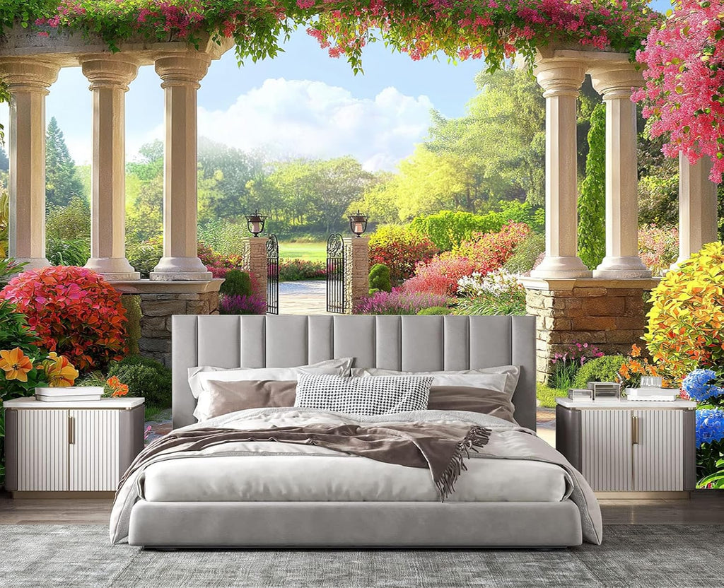 Garden Pavilion 3D Large Photo Wallpaper - Garden View Wall Murals Picture Art Decor, Mural Wallpaper for Living Room Bedroom TV Background Office Decor 144' Wx 100' H