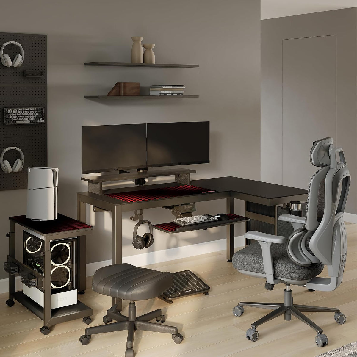 EUREKA ERGONOMIC GTG L Shaped Gaming Desk with LED Glass, Right Side